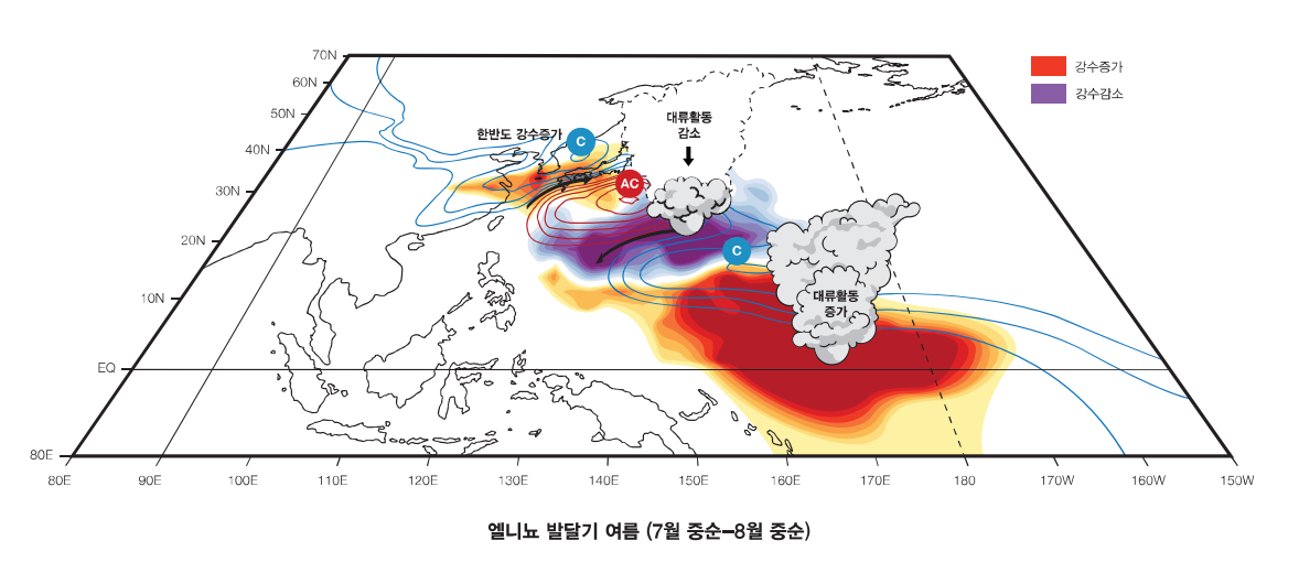 그림3. 엘니뇨 발달기 여름철 한반도의 영향 모식도